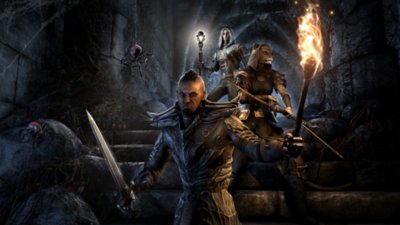 The Elder Scrolls Online – snímek obrazovky zobrazující tři postavy v prostředí dungeonu