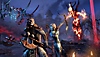 The Elder Scrolls Online - captura de pantalla que muestra personajes combatiendo contra enemigos mágicos