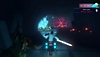 Captura de pantalla de Eternights mostrando a un personaje adolescente montando en una moto frente a un túnel subterráneo.