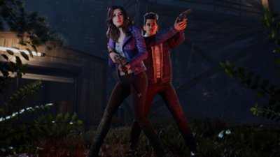 Evil Dead: The Game-screenshot van twee personages die klaarstaan om te vechten