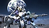Gundam Evolution – snímka obrazovky zobrazujúca oblek Mobile Suit so Zemou na oblohe v pozadí