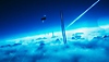 Exo One – grafika banneru zobrazujúca guľovitý objekt letiaci nad mrakmi