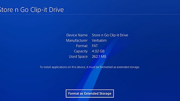 PS4 Format as Extended Storage
