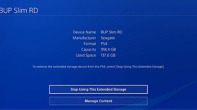 Dejar de usar este almacenamiento ampliado de la PS4
