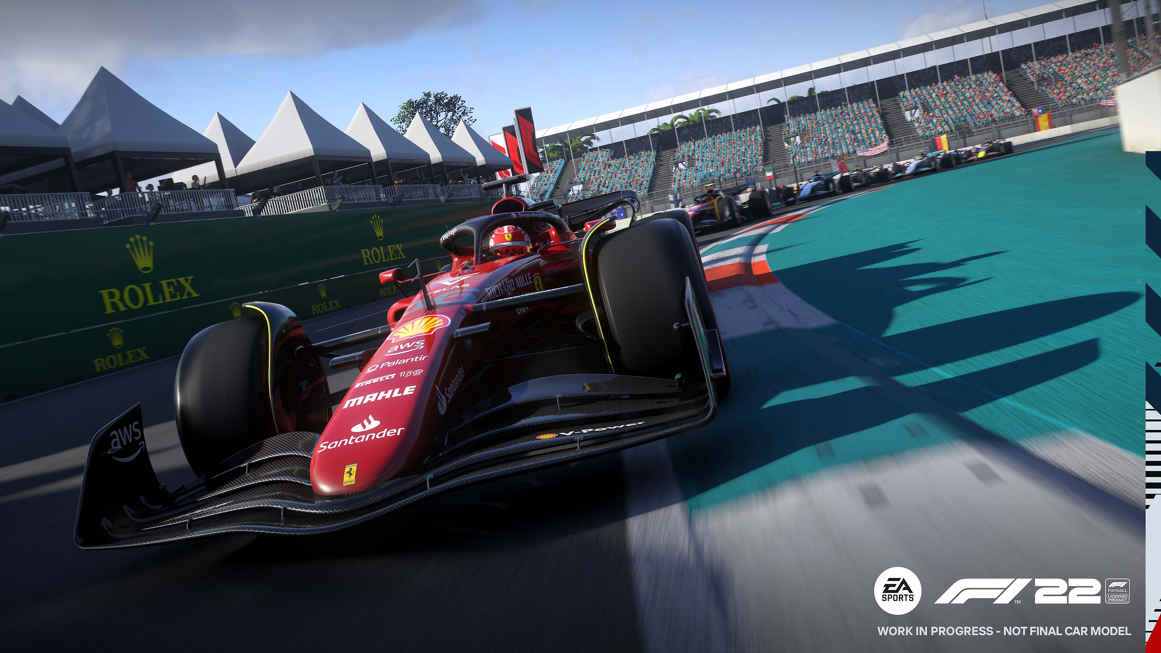 Snimka zaslona iz igre F1 22 koja prikazuje Ferrarri