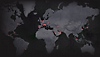 F1 23 screenshot showing a world map with red pins showing various locations