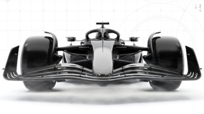 F1 23 screenshot showing a front-view of an F1 car