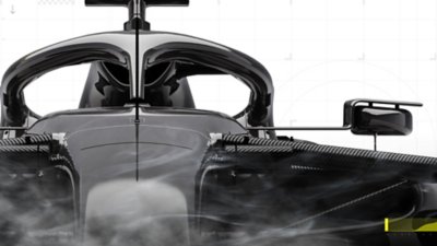 F1 23 screenshot showing a front-view of an F1 car