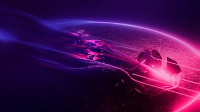 F1 24 screenshot showing a stylised vehicle in pink and purple lights with a visualisation of the car's aerodynamics.