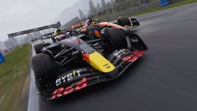 F1 24-screenshot van een vooraanzicht van een Red Bull-racewagen