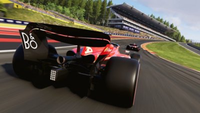 F1 24 screenshot showing a red car from the rear