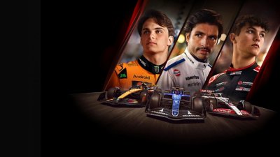 F1 25 image showing three drivers with their respective cars