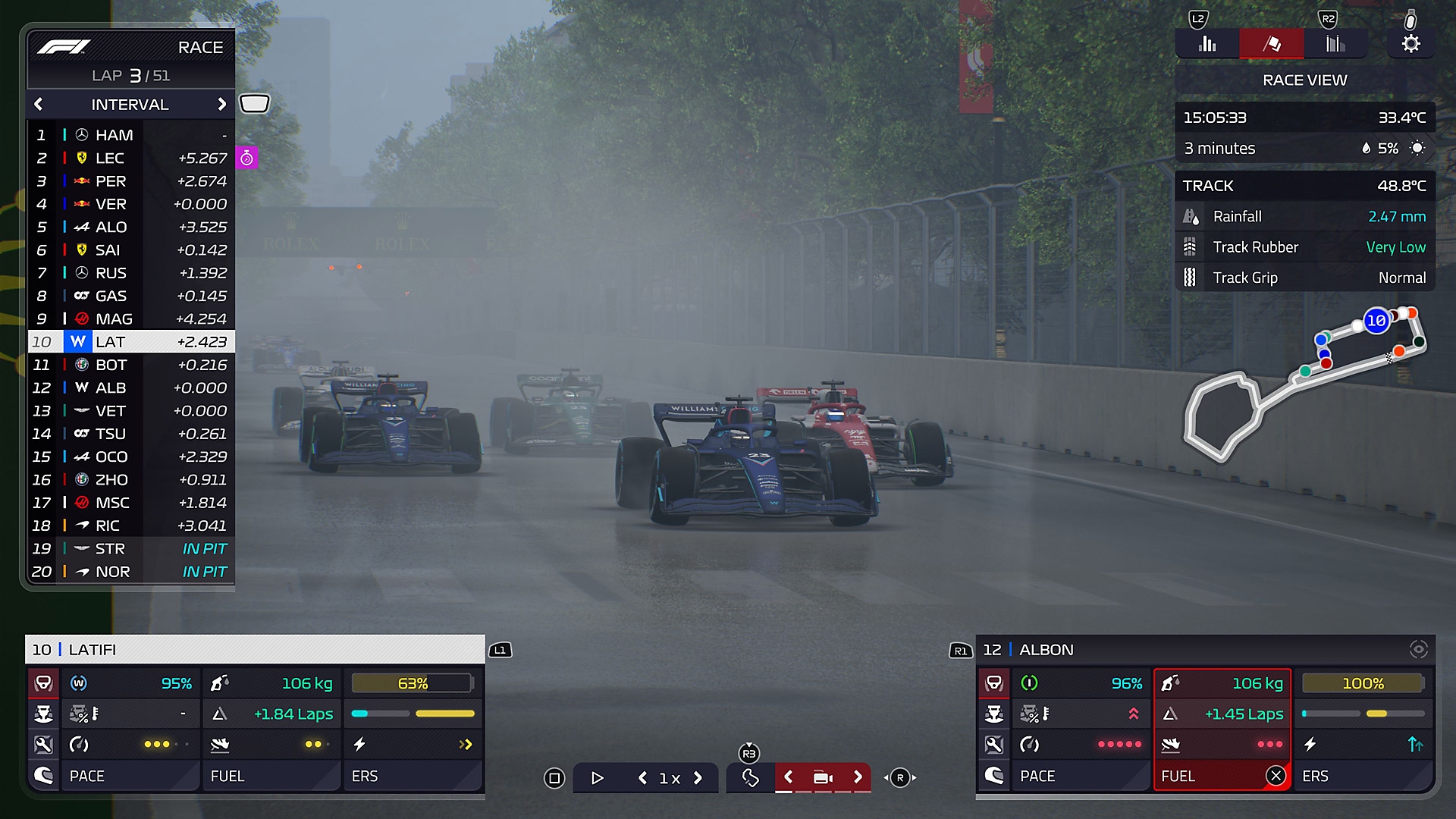F1 Manager 2022 – snímek obrazovky s probíhajícím závodem