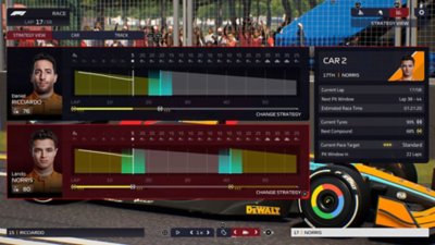 F1 Manager 2022-skærmbillede af spillets UI, der sammenligner to racerkørere
