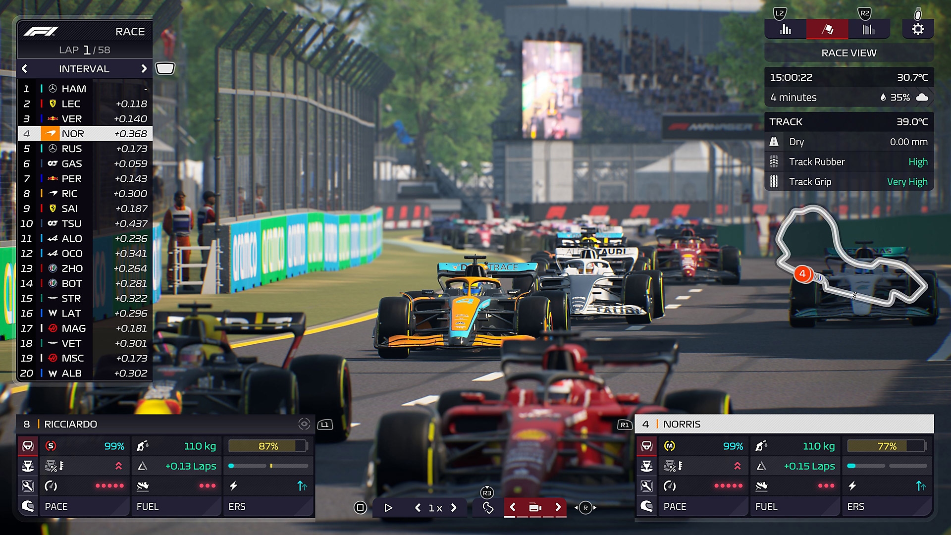 F1 manager 2022 devam eden yarış ekran görüntüsü