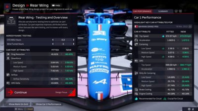 F1 Manager 2022 - screenshot van de game-interface die een raceauto toont