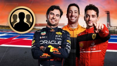 F1 22 -kuva, jossa näkyvät Sergio Perez, Daniel Ricciardo ja Charles Leclerc