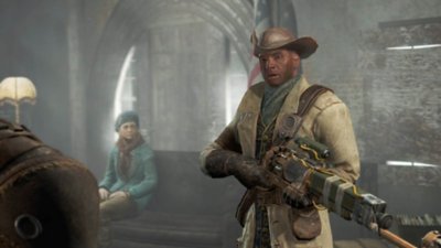 Fallout 4 screenshot showing Preston Garvey of the Commonwealth Minutemen.