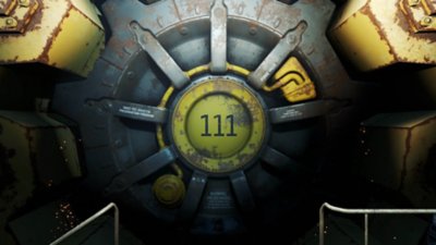Fallout 4 screenshot showing the entrance to Vault 111.