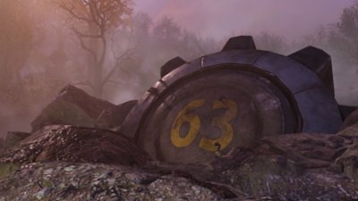 Fallout 76: Skyline Valley – Capture d’écran montrant en partie la porte de l’abri 63