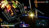 Captura de pantalla de Fantavision 202X que muestra un gran espectáculo de fuegos artificiales en el espacio, cerca de un satélite en órbita