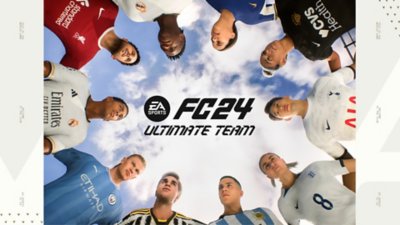 EA Sports FC Ultimate Team key art showing a group of players huddling up