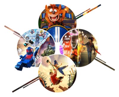 Composite image featuring key art from Crash Team Racing: Nitro-fueled, Concrete Genie and It Takes Two.