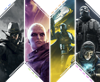 Izvirna sestavljena grafika za ekipnih strelskih iger PlayStation s ključnimimi glavnimi grafikami iz igre Rainbow Six: Siege, Deep Rock Galactic, Outriders in Hunt: Showdown.