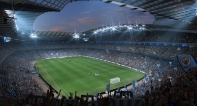 EA Sports FIFA 23 video showing a stadium and fans cheering for the teams.