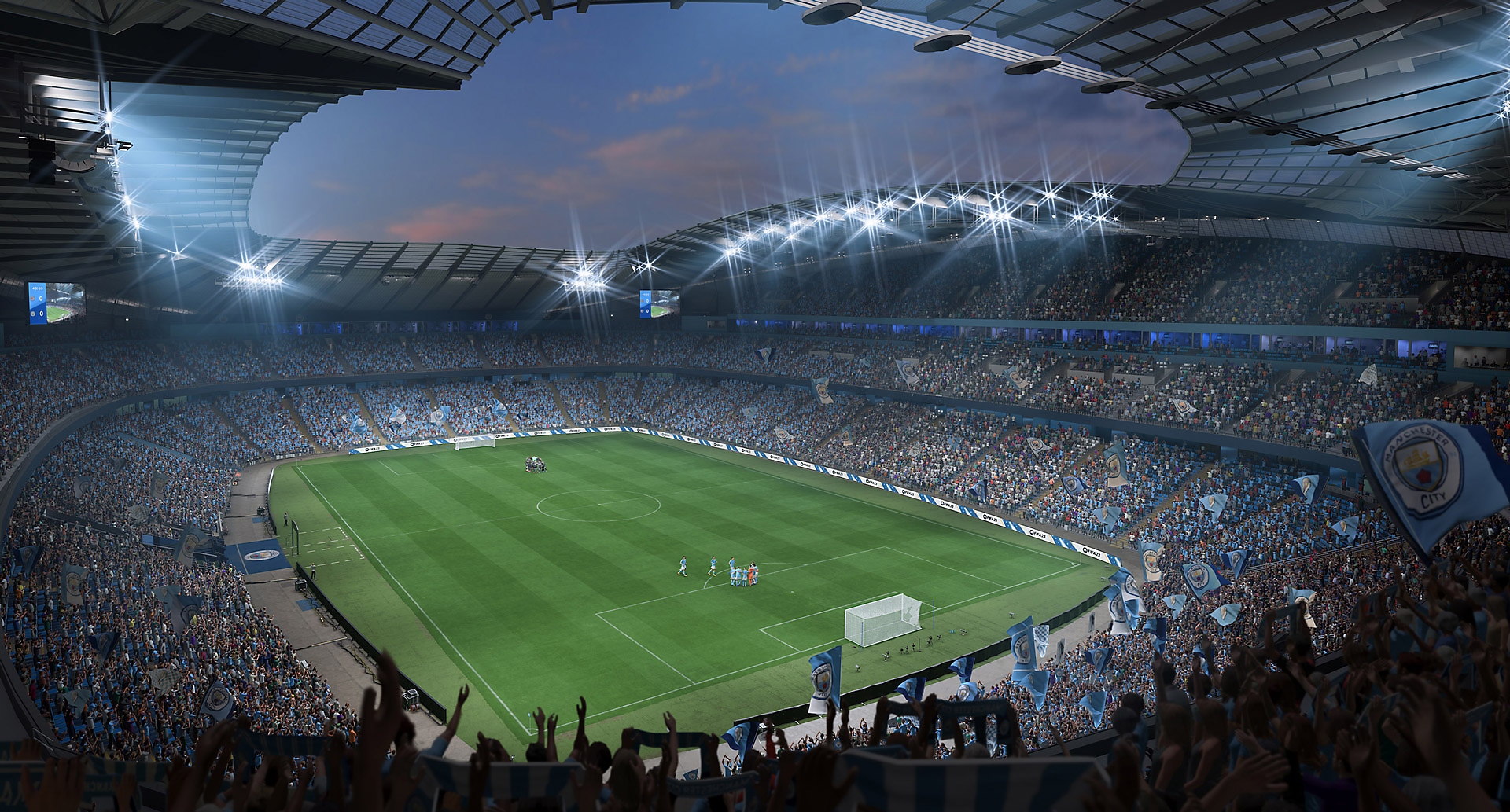 EA Sports FIFA 23-videó, rajta egy stadion és a csapatokat éltető szurkolók.