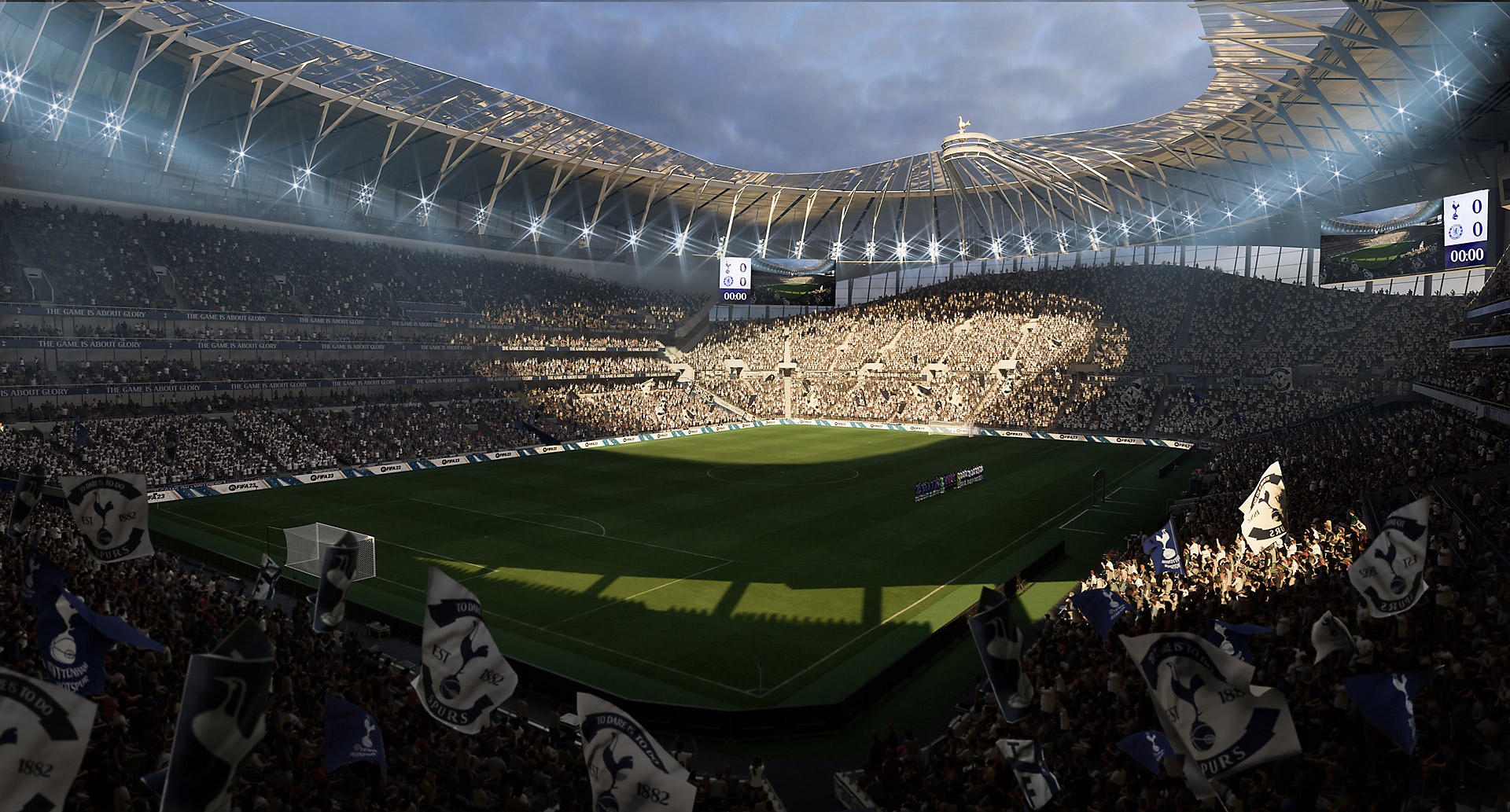 Captura de pantalla de EA Sports FIFA 23 en la que se ve un estadio de fútbol