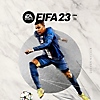 EA Sports FIFA 23 -pelin promokuva, jossa jalkapalloilija Kylian Mbappe kuljettaa palloa.