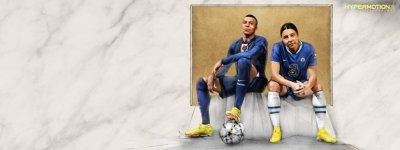 Ilustración principal de FIFA 2023 de dos jugadores de futbol sentados juntos