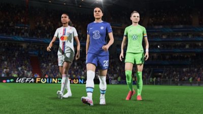 FIFA 23 women's club football image of players walking out onto the pitch.