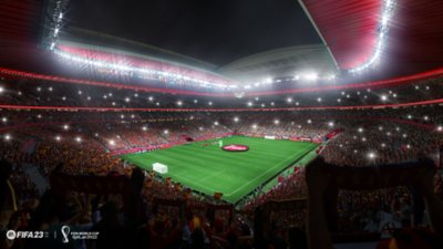 EA Sports FIFA 23 - captura de tela da Copa do Mundo mostrando um estádio