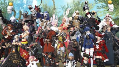 Final Fantasy XIV, slika koja prikazuje veliku gomilu likova koje su izradili igrači