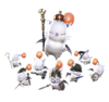 Obrázek ze hry Final Fantasy zobrazující výběr mooglesů – kočkovitých tvorů s meči, štíty a holemi