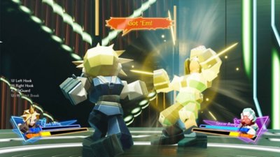 Captura de ecrã do Final Fantasy VII Rebirth que mostra uma versão de polígonos baixos do Cloud num minijogo de luta.