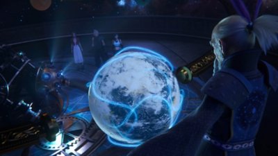 Final Fantasy VII Rebirth screenshot showing the character Bugenhagen in his planetarium.