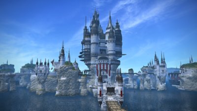 لقطة شاشة لموقع في لعبة Final Fantasy XIV Online تعرض مدينة Limsa Lominsa