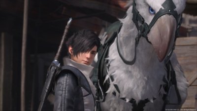 チョコボの隣に立つキャラクターが描かれた『Final Fantasy XVI』のスクリーンショット