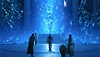 Final Fantasy XVI – zrzut ekranu przedstawiający Clive'a i jego drużynę zbliżających się do Matczynego Kryształu