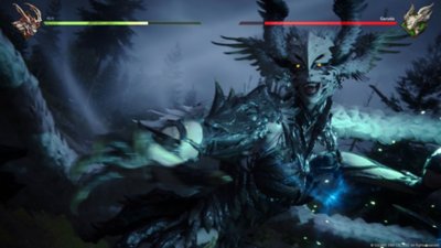 Captura de tela de Final Fantasy XVI mostrando Garuda, a Eikon do Vento