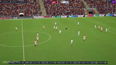 Football Manager 26 Console - Screenshot che mostra i momenti salienti di una partita tra Arsenal e Leeds United