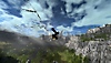 Forspoken screenshot showing Frey flying through the air
