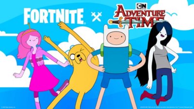 Adventure Time Bundle-illustrasjon som viser Princess Bubblegum, Jake the Dog, Finn the Human og Marceline the Vampire Queen.