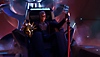 Fortnite Chapter 4 Season 4-skærmbillede af en figur, der sidder på en tronelignende stol i et mørkt rum