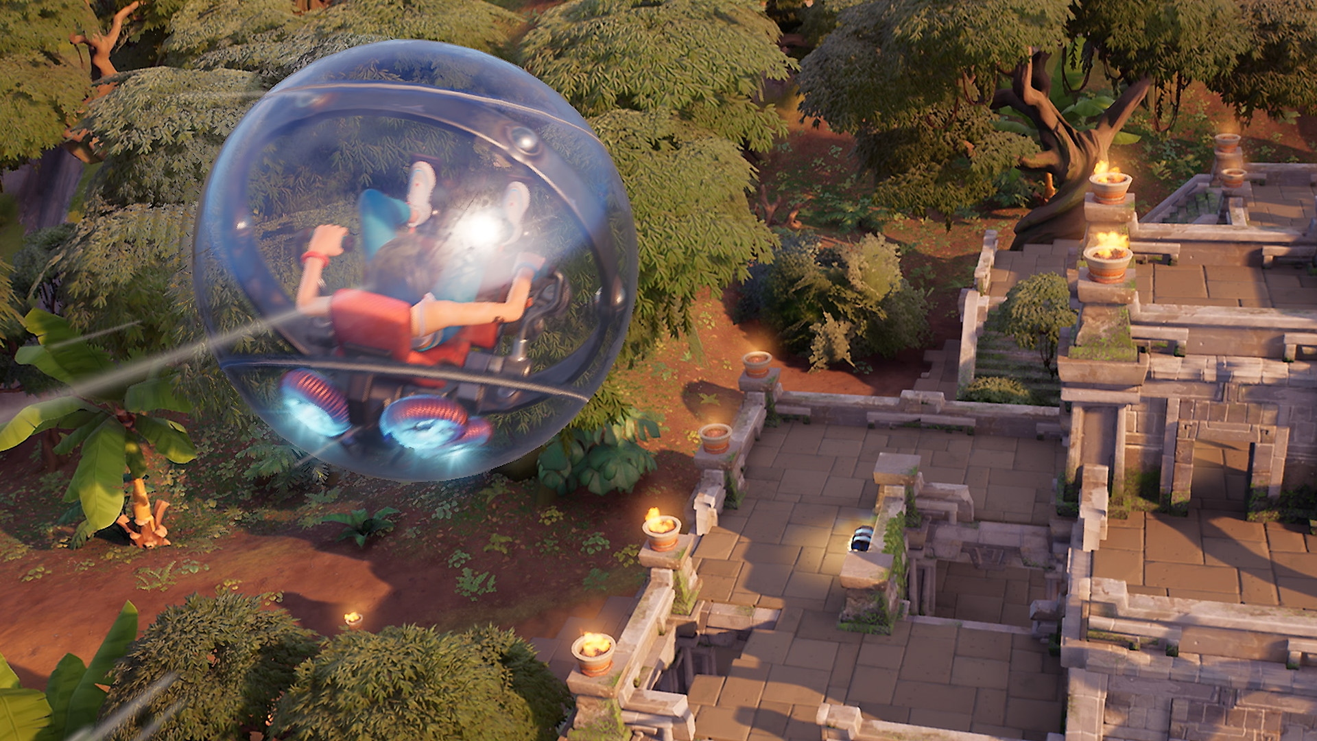 Fortnite Chapitre 3 Saison 3 - Capture d'écran montrant un personnage rouler dans une bulle