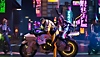 Fortnite Kapitel 4 – Saison 2 – Screenshot eines Reptilien-Charakters und eines Charakters, der Hasenohren trägt, posierend auf einem Motorrad