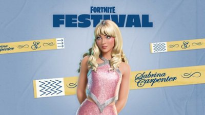 Fortnite Festival-illustrasjon som viser Sabrina Carpenter i et rosa antrekk